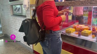 Horny girl in public finding a place to masturbate her pussy