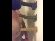 Preview 4 of Compilation of live sexting my shower masturbation with some ass to mouth using suction cup dildos