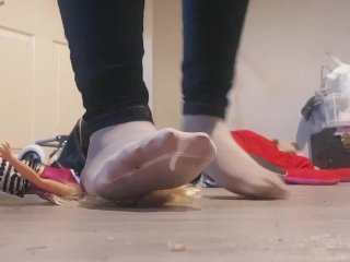 Giantess Destroying Disloyal Tiny Foot Slave and His Lady FriendWith Her Feet in_Stockings