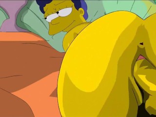Marge and Homer Simpson hot fucking & facial