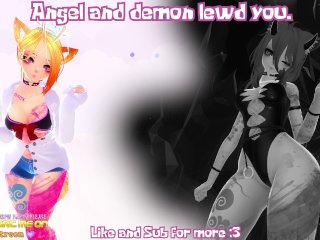 ASMR RolePlay"Lewd Angel and Demon Seduce You" F4M_18+ Moans Kissing_Ear Licks.