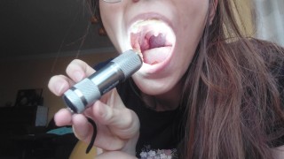 Before Swallowing It The Giantess Plays With A Tiny In Her Mouth