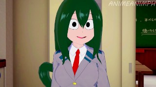 Deku と Tsuyu Asui は勉強時間の間に性交しますが、誰も私のヒーローアカデミアのエロ 3 D を見ていません