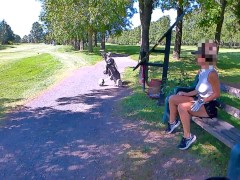 Video Flashing at golf public braless and no panties upskirt with people around
