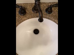 huge piss in a fancy restroom sink in one of the houses I worked in moaning desperate door unlocked