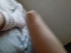 Relaxing in Ribbed White Slouch Socks