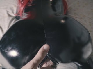 female orgasm, redhead, latex ass, point of view