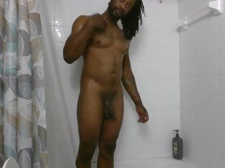 big dick, muscular men, solo, shower