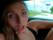 Preview 5 of SUPER BABE IN SUPER CAR DEEPTHROATS MY DICK SLOPPY IN BUSY PARKING LOT