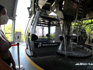 Shy big breasted PAWG TEEN Diana Rius sucks two cocks in Barcelona cable cars screenshot number 0