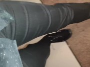Preview 2 of Wetting Brand New Jeans and Sneakers in Public