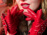 Preview 2 of My new RED leather GLOVES close up FETISH video with Arya - ASMR relax sounding