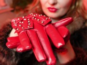 Preview 3 of My new RED leather GLOVES close up FETISH video with Arya - ASMR relax sounding