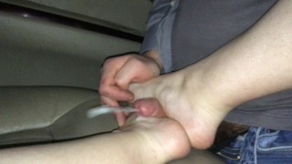 In Boyfriend's Car Step Sister's Feet And Soles Were Fucked And She Had A Cum On Her Leg