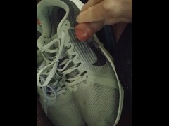 I saved a week of cum to shoot on these hot Nike runners of a friend