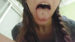 Giantess plays with her tongue with you before vore you