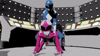 Blauer und rosa Ranger Doggystyle Anal