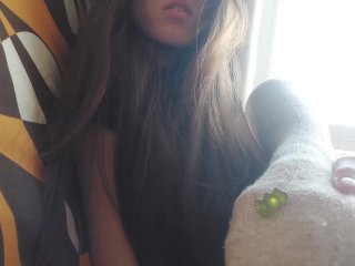 Giantess plays with you in her socks before swallowing you