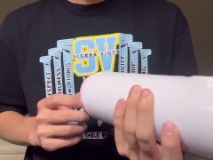 初めての電動オナホールで悶絶するM男大学生