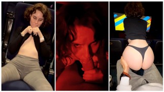 Public at the Cinema after sex at home with Darcy Dark. POV Blowjob and Sex Big Cock Masturbate