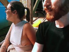 Video Riding rollercoaster at funfair nip slip, accidental public flash. Tit nipple slip