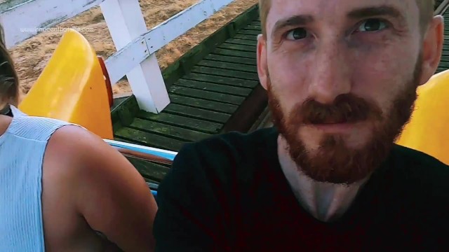 Riding rollercoaster at funfair nip slip, accidental public flash. Tit nipple slip