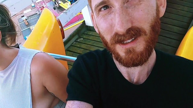 Riding rollercoaster at funfair nip slip, accidental public flash. Tit nipple slip