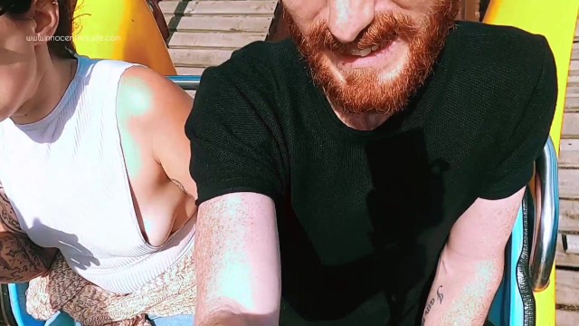 Riding rollercoaster at funfair nip slip, accidental public flash. Tit nipple slip