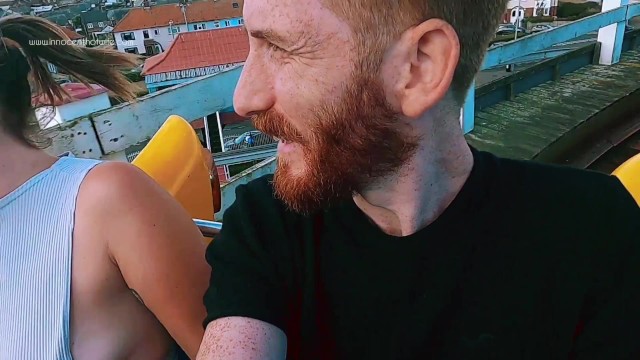 Riding rollercoaster at funfair nip slip, accidental public flash. Tit nipple slip