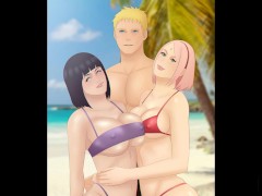 Video Naruto faz ménage na praia com Hinata e Sakura - Boruto Parody