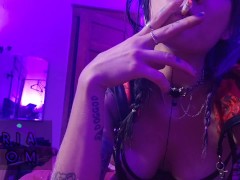 gorgeous goth puffs on her cigarette for you