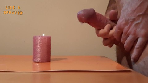 Handjob and cumshot on a candle. Jerking offf and trying to switch off the flame