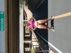 Milf flashing on bike path 