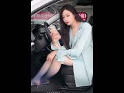 Preview 3 of The beauty who wears black and white gradient color pantyhose and high-heeled sandals sells cars
