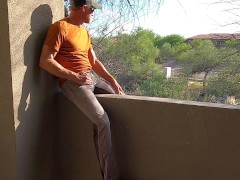 Piss and cum on a hotel balcony