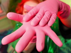 pink rubber gloves video - ASMR teasing seducing close up