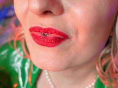 food fetish - eating blowing candy - ASMR video of chewing girl in BRACES with all sounds close up