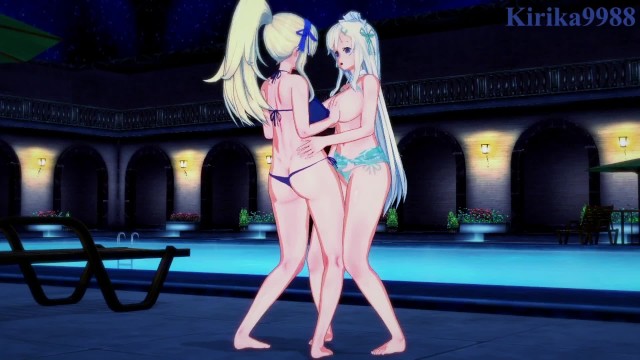 Katsuragi and Yomi engage in intense lesbian play in the pool. - Senran Kagura Hentai