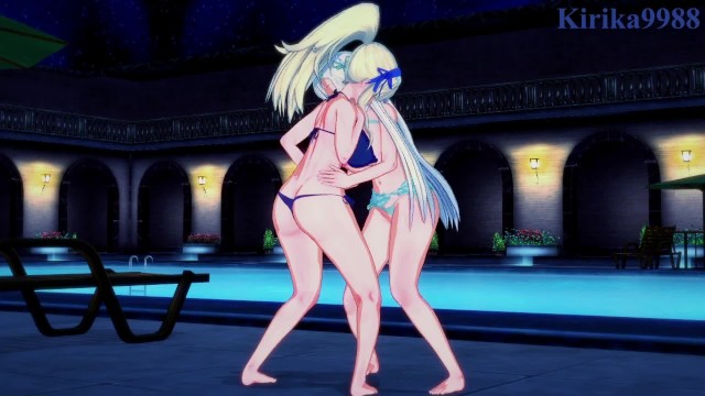Katsuragi and Yomi engage in intense lesbian play in the pool. - Senran Kagura Hentai