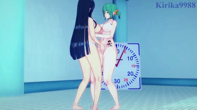 Hikage and Ikaruga engage in intense lesbian play in the pool. - Senran Kagura Hentai
