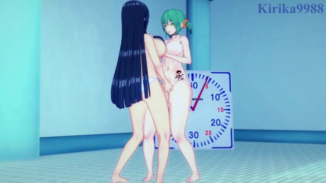 Hikage and Ikaruga engage in intense lesbian play in the pool. - Senran Kagura Hentai