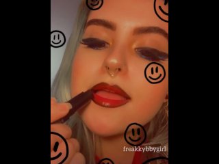 lipstick fetish, alt girl, colored hair, solo female