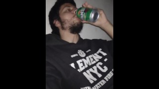 Bearded faggot drinking soda and burmping off 