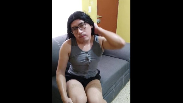Transvestite crossdresser ordering her milk.