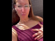Preview 1 of German MILF Trisha masturbates in her backyard while her neighbours are outside too