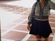 Preview 3 of Little Ruby - Without pantys upskirt on the stairs of the shopping center showing her tits and pussy
