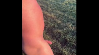 Real long naked walk in public in fields 