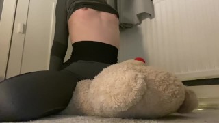 Petite gym girl humps teddy until orgasm