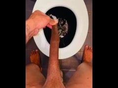 Foreskin stretched fetish pissing to the commode 