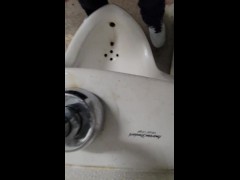 johnholmesjunior in solo jerk off at public mens bathroom in vanouver shooting cum